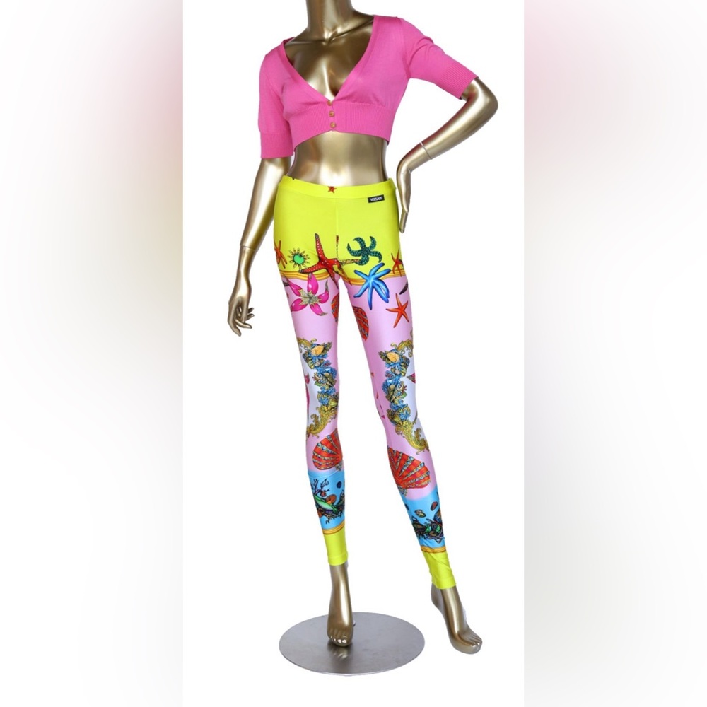 VERSACE Tresor De La Mer starfish print yellow pink  leggings size IT44